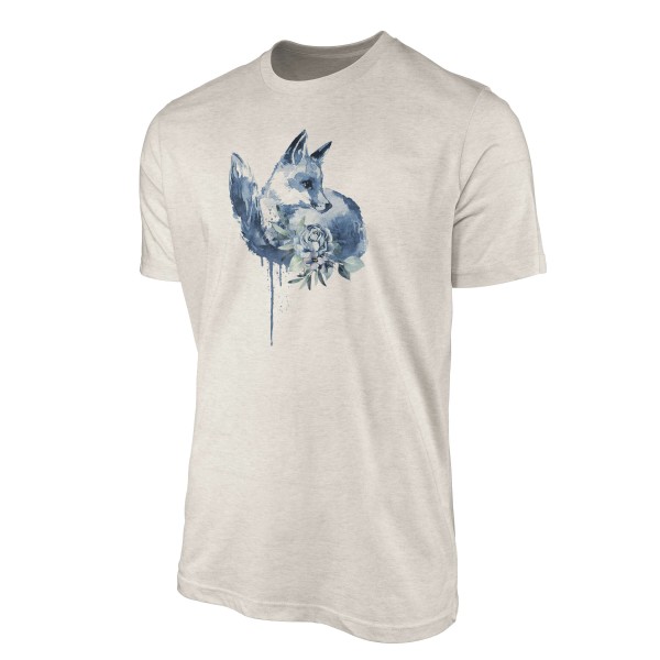 Paul Sinus Art Herren Shirt 100% gekämmte Bio-Baumwolle T-Shirt Aquarell Fuchs Blüte Motiv Nachhaltig Ökomode aus Saisonale Angebote