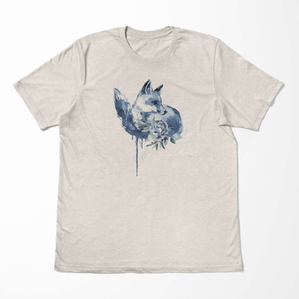 Paul Sinus Art Herren Shirt 100% gekämmte Bio-Baumwolle T-Shirt Aquarell Fuchs Blüte Motiv Nachhaltig Ökomode aus Saisonale Angebote