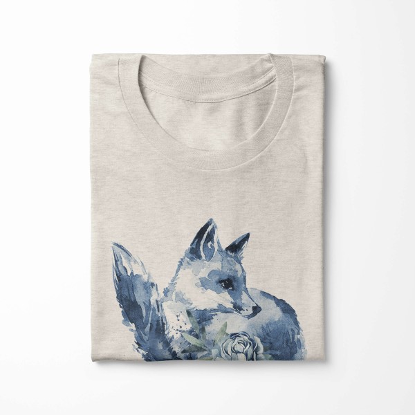 Paul Sinus Art Herren Shirt 100% gekämmte Bio-Baumwolle T-Shirt Aquarell Fuchs Blüte Motiv Nachhaltig Ökomode aus Saisonale Angebote