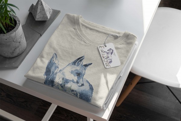 Paul Sinus Art Herren Shirt 100% gekämmte Bio-Baumwolle T-Shirt Aquarell Fuchs Blüte Motiv Nachhaltig Ökomode aus Saisonale Angebote