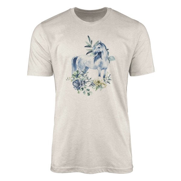 Paul Sinus Art Herren Shirt 100% gekämmte Bio-Baumwolle T-Shirt Aquarell Pferd Blumen Motiv Nachhaltig Ökomode aus