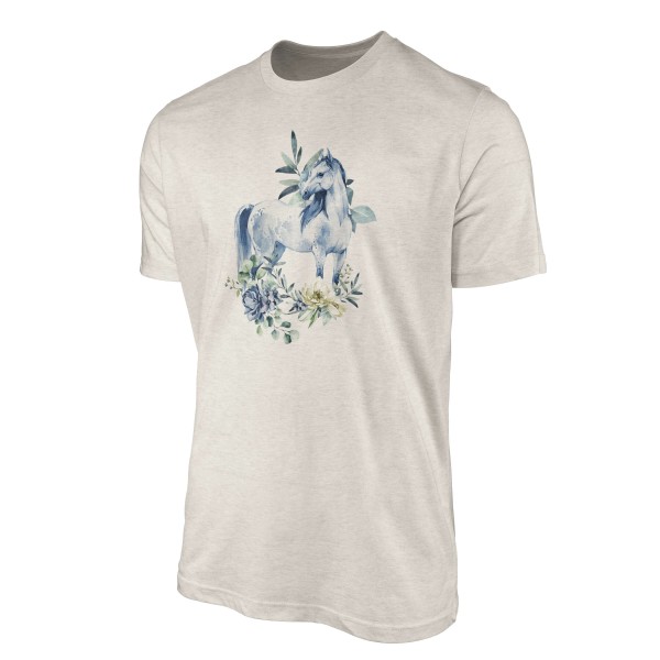 Paul Sinus Art Herren Shirt 100% gekämmte Bio-Baumwolle T-Shirt Aquarell Pferd Blumen Motiv Nachhaltig Ökomode aus Räumungsverkauf