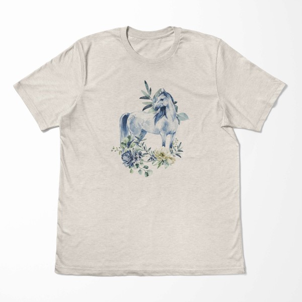 Paul Sinus Art Herren Shirt 100% gekämmte Bio-Baumwolle T-Shirt Aquarell Pferd Blumen Motiv Nachhaltig Ökomode aus Räumungsverkauf