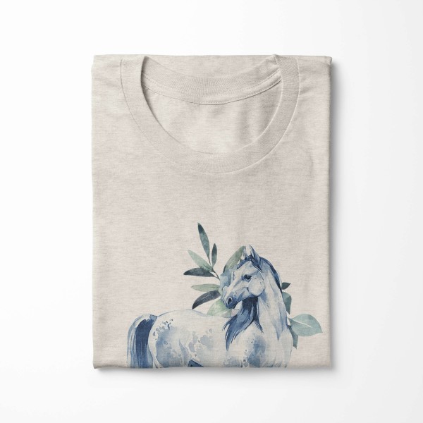 Paul Sinus Art Herren Shirt 100% gekämmte Bio-Baumwolle T-Shirt Aquarell Pferd Blumen Motiv Nachhaltig Ökomode aus Räumungsverkauf