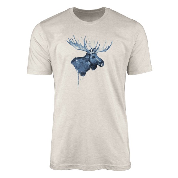 Paul Sinus Art Herren Shirt 100% gekämmte Bio-Baumwolle T-Shirt Aquarell Elch Motiv Nachhaltig Ökomode aus erneuer