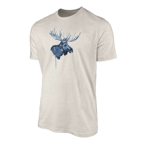 Paul Sinus Art Herren Shirt 100% gekämmte Bio-Baumwolle T-Shirt Aquarell Elch Motiv Nachhaltig Ökomode aus erneuer Kauf eins, bekomm eins gratis