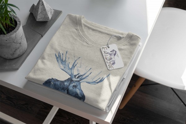 Paul Sinus Art Herren Shirt 100% gekämmte Bio-Baumwolle T-Shirt Aquarell Elch Motiv Nachhaltig Ökomode aus erneuer Kauf eins, bekomm eins gratis