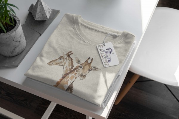 Paul Sinus Art Herren Shirt 100% gekämmte Bio-Baumwolle T-Shirt Aquarell Giraffen Motiv Nachhaltig Ökomode aus ern Tägliche Deals