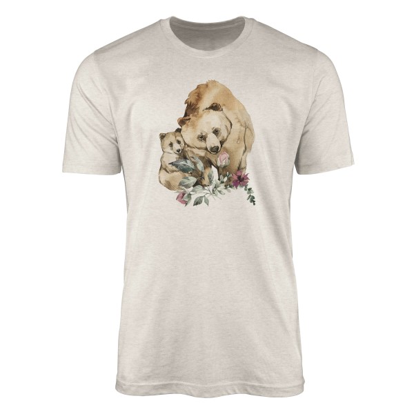 Paul Sinus Art Herren Shirt 100% gekämmte Bio-Baumwolle T-Shirt Aquarell Bären Mama Motiv Nachhaltig Ökomode aus