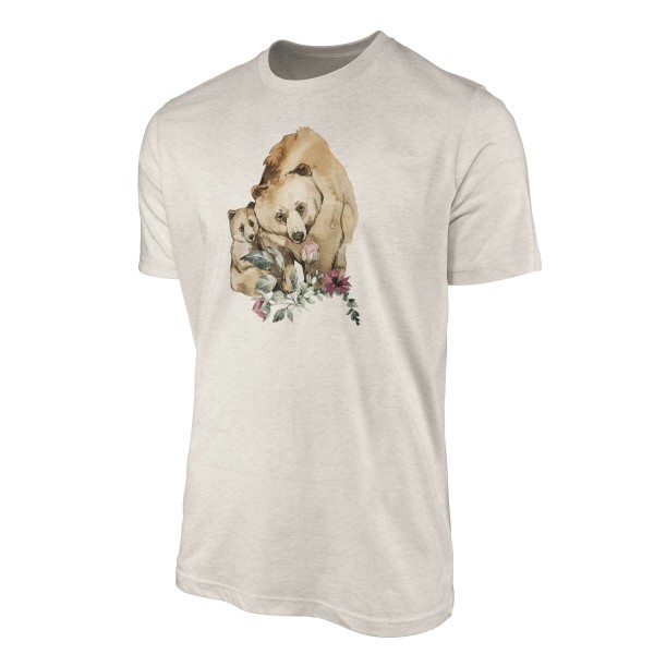 Paul Sinus Art Herren Shirt 100% gekämmte Bio-Baumwolle T-Shirt Aquarell Bären Mama Motiv Nachhaltig Ökomode aus Sonderangebote