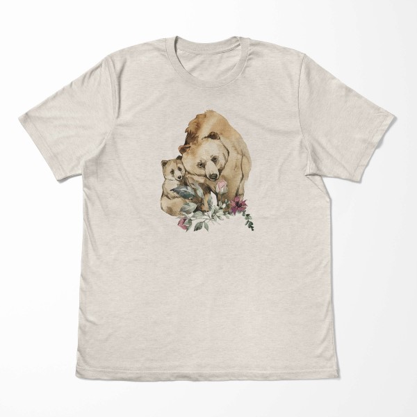 Paul Sinus Art Herren Shirt 100% gekämmte Bio-Baumwolle T-Shirt Aquarell Bären Mama Motiv Nachhaltig Ökomode aus Sonderangebote