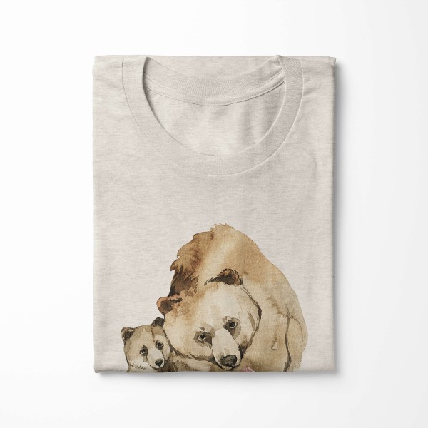 Paul Sinus Art Herren Shirt 100% gekämmte Bio-Baumwolle T-Shirt Aquarell Bären Mama Motiv Nachhaltig Ökomode aus Sonderangebote