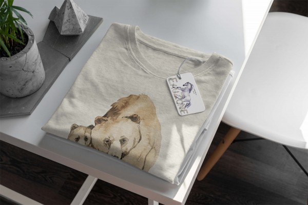 Paul Sinus Art Herren Shirt 100% gekämmte Bio-Baumwolle T-Shirt Aquarell Bären Mama Motiv Nachhaltig Ökomode aus Sonderangebote