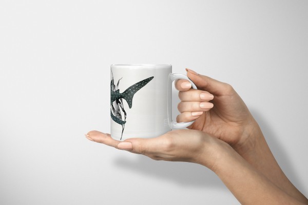 Paul Sinus Art Dekorative Tasse mit schönem Motiv Walhai Pflanzen Wasserfarben Kunstvoll Schwarz Super Rabatt