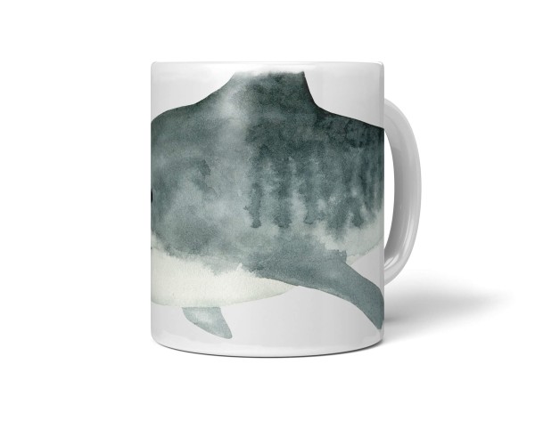 Paul Sinus Art Dekorative Tasse mit schönem Motiv Hai Wasserfarben Aquarell Grautöne Raubfisch