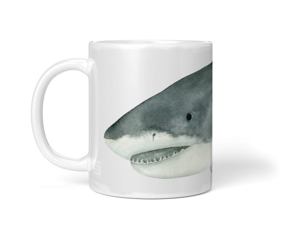 Paul Sinus Art Dekorative Tasse mit schönem Motiv Hai Wasserfarben Aquarell Grautöne Raubfisch Riesige Rabatte