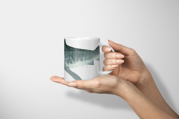 Paul Sinus Art Dekorative Tasse mit schönem Motiv Hai Wasserfarben Aquarell Grautöne Raubfisch Riesige Rabatte