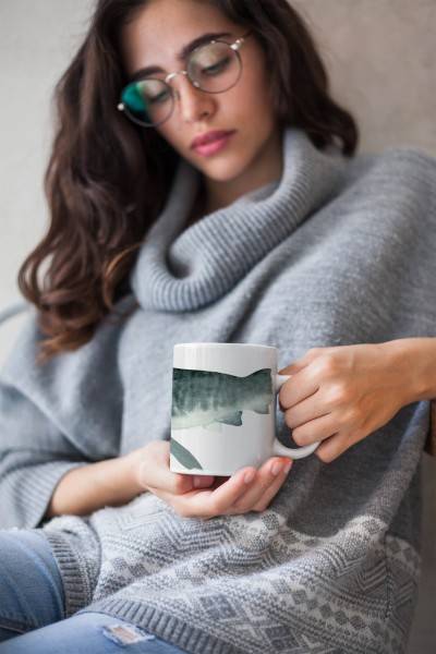 Paul Sinus Art Dekorative Tasse mit schönem Motiv Hai Wasserfarben Aquarell Grautöne Raubfisch Riesige Rabatte