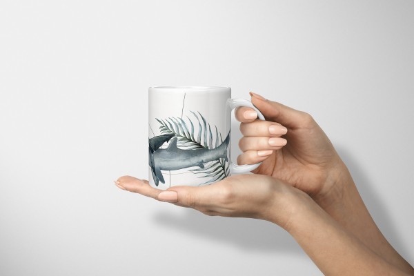 Paul Sinus Art Dekorative Tasse mit schönem Motiv graue Haie Pflanzen unter Wasser Aquarell Design 50% Rabatt mit kostenlosem Versand