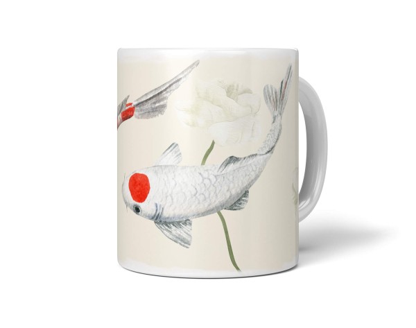 Paul Sinus Art Dekorative Tasse mit schönem Motiv Pastelltöne Koi Karpfen Wunderschön Kunstvoll Blumen