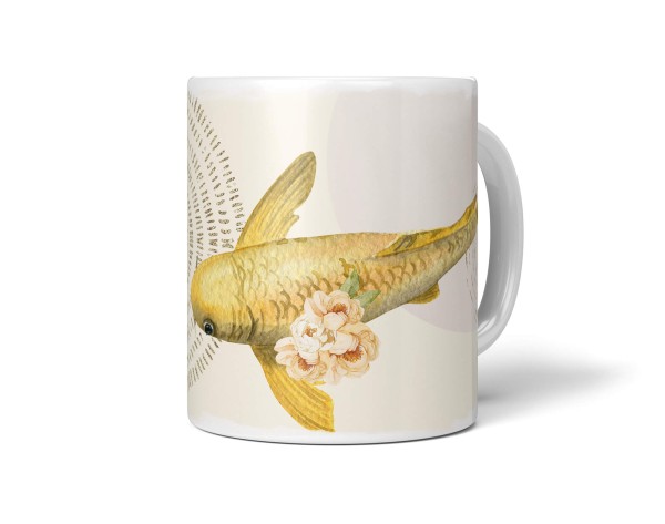 Paul Sinus Art Dekorative Tasse mit schönem Motiv goldener Koi schönem Design Blüten Wasserfarben