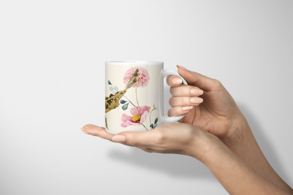Paul Sinus Art Dekorative Tasse mit schönem Motiv goldener Koi Blumen Blüten Kunstvoll Wasserfarben Black Friday Preise