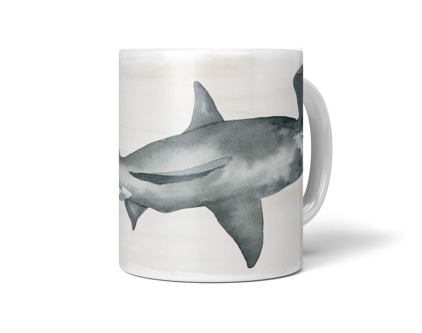 Paul Sinus Art Dekorative Tasse mit schönem Motiv Hammerhai Wasserfarben Aquarell Beige Pastellton
