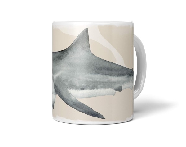 Paul Sinus Art Dekorative Tasse mit schönem Motiv weißer Hai Wasserfarben Aquarell Pastellton Kunstvoll
