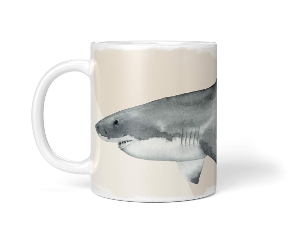 Paul Sinus Art Dekorative Tasse mit schönem Motiv weißer Hai Wasserfarben Aquarell Pastellton Kunstvoll 50% Rabatt für begrenzte Zeit