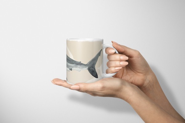 Paul Sinus Art Dekorative Tasse mit schönem Motiv weißer Hai Wasserfarben Aquarell Pastellton Kunstvoll 50% Rabatt für begrenzte Zeit