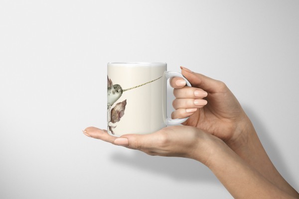 Paul Sinus Art Dekorative Tasse mit schönem Motiv Narwal Vintage Wasserfarben Beige Pastellton Kunstvoll Online