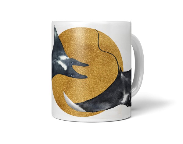Paul Sinus Art Dekorative Tasse mit schönem Motiv schwarze Riesenrochen Rochen Manta schönem Design Gold