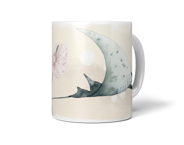 Paul Sinus Art Dekorative Tasse mit schönem Motiv Rochen Riesenrochen Manta einzigartiges Design Pastellton Blume
