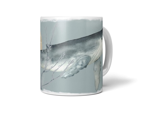 Paul Sinus Art Dekorative Tasse mit schönem Motiv Blauwal Wasserfarben schönem Design goldener Mond