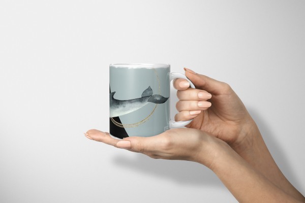 Paul Sinus Art Dekorative Tasse mit schönem Motiv Wal Bartenwal einzigartiges Design schwarzes Dreieck Gold Hotsell