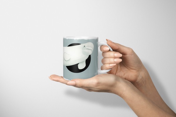 Paul Sinus Art Dekorative Tasse mit schönem Motiv Beluga Weißwall schönem Design Aquarell Wunderschön im Angebot