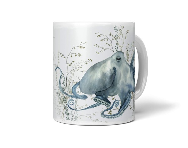 Paul Sinus Art Dekorative Tasse mit schönem Motiv Oktopus Aquarell Pflanzen Wasserfarben Kunstvoll Einzigartig