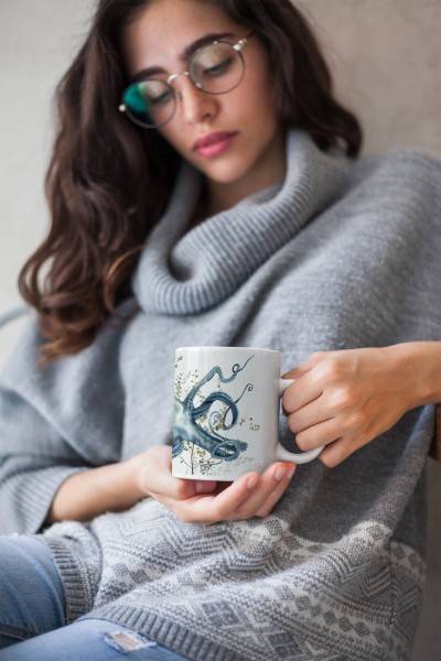 Paul Sinus Art Dekorative Tasse mit schönem Motiv Oktopus Aquarell Pflanzen Wasserfarben Kunstvoll Einzigartig Schlussverkauf