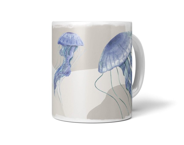 Paul Sinus Art Dekorative Tasse mit schönem Motiv blaue Quallen Wasserfarben Pastellton einzigartiges Design