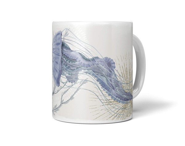 Paul Sinus Art Dekorative Tasse mit schönem Motiv Quallen Wasserfarben Aquarell Beruhigend Beige Pastellton