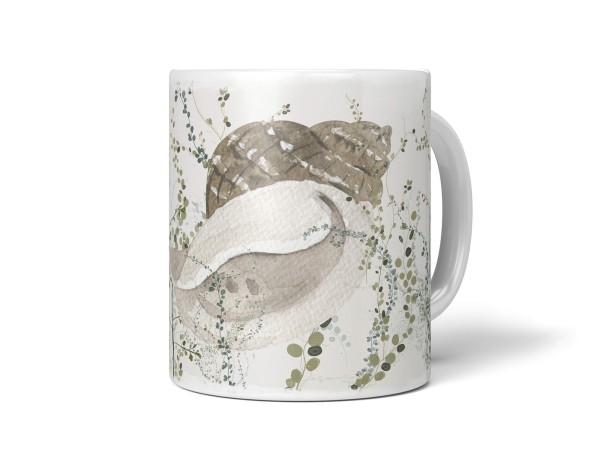 Paul Sinus Art Dekorative Tasse mit schönem Motiv Schneckenhaus Seemuschel Aquarell Wasserfarben Pastelltöne