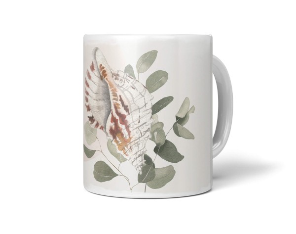 Paul Sinus Art Dekorative Tasse mit schönem Motiv Seemuschel Muschel Pflanzen Wasserfarben Pastellton
