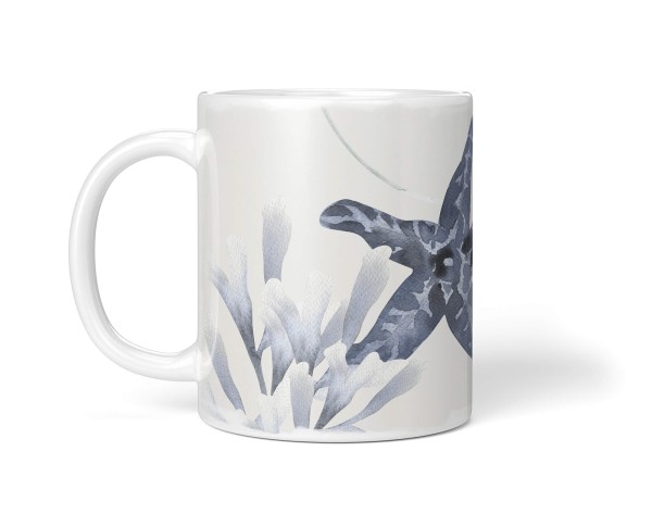 Paul Sinus Art Dekorative Tasse mit schönem Motiv Seestern Koralle Aquarell Blau unter Wasser Wasserfarben Rabatt