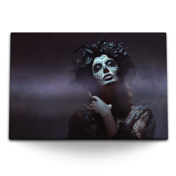Paul Sinus Art 120x80cm Wandbild auf Leinwand Tag der Toten Mexiko junge Frau mit Totenmaske