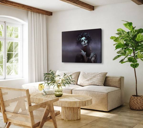 Paul Sinus Art 120x80cm Wandbild auf Leinwand Tag der Toten Mexiko junge Frau mit Totenmaske Günstig kaufen