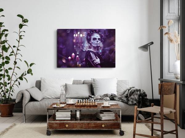Paul Sinus Art 120x80cm Wandbild auf Leinwand Junge Frau mit Maske Totenkopf Kunstvoll Día de Muertos Versandkostenfrei