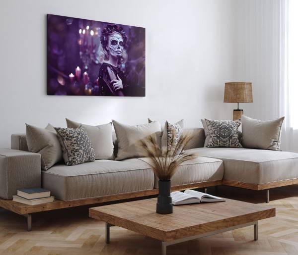 Paul Sinus Art 120x80cm Wandbild auf Leinwand Junge Frau mit Maske Totenkopf Kunstvoll Día de Muertos Versandkostenfrei