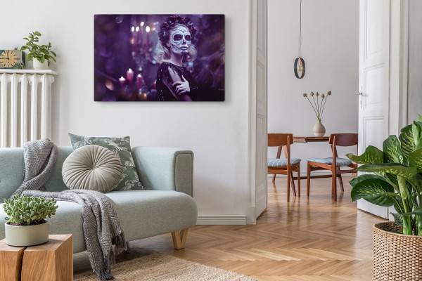 Paul Sinus Art 120x80cm Wandbild auf Leinwand Junge Frau mit Maske Totenkopf Kunstvoll Día de Muertos Versandkostenfrei