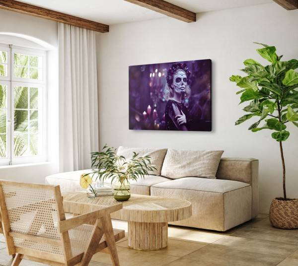 Paul Sinus Art 120x80cm Wandbild auf Leinwand Junge Frau mit Maske Totenkopf Kunstvoll Día de Muertos Versandkostenfrei