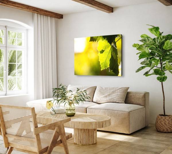 Paul Sinus Art 120x80cm Wandbild auf Leinwand Baumblätter Grün Sonnenschein Natur Sonnenstrahl Black Friday